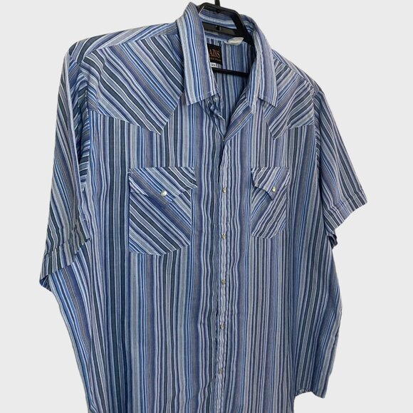 Vintage Plains Western Snap Button Short-Sleeve Shirt Men's 2X Blue Multi-Stripe - Picture 4 of 10